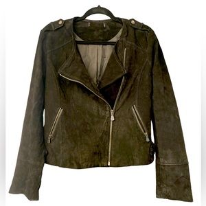 Suede Jacket Leather Moto Zip Up Black Womens